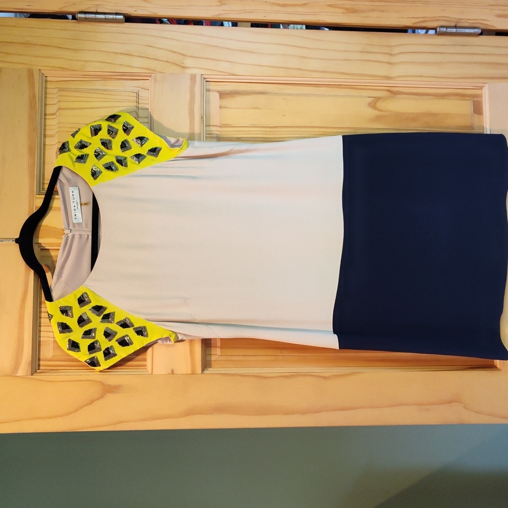 Trina Turk Colorblock Silk Mini Beaded Dress